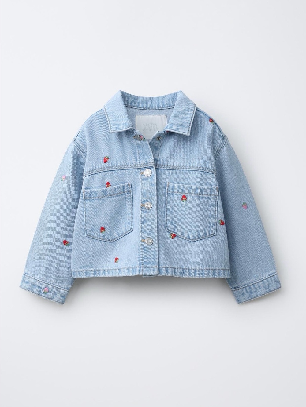 Zara embroidered strawberry denim jacket